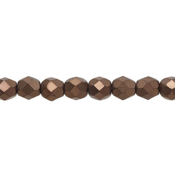 Bead, Czech fire-polished glass, opaque matte black bronze luster, 6mm faceted round. Sold per 15-1/2" to 16" strand. image number 0