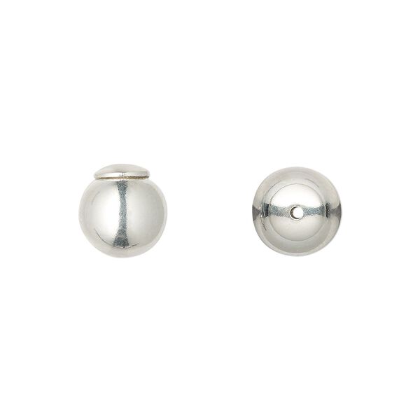Earnut 1pkg2 sterling silver, 8mm half-drilled ball, silicone 1 pair image number 0