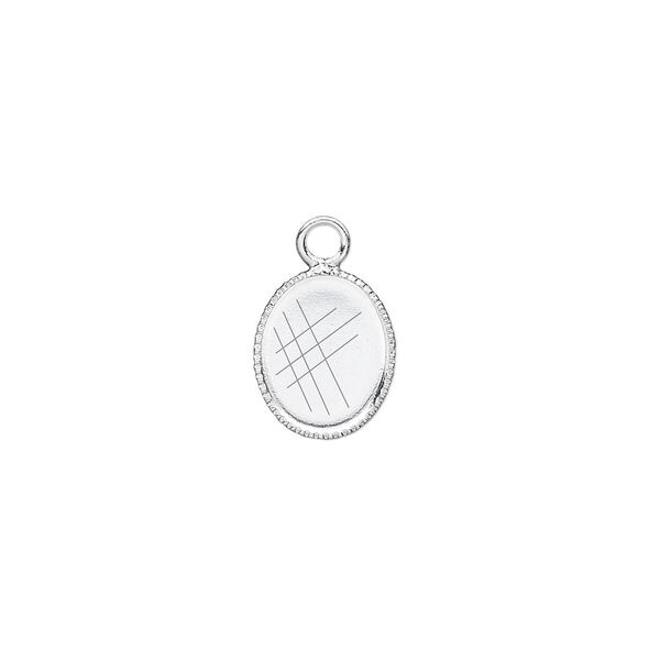 Drop, silver-plated brass, 11x9mm oval with beaded edge and 10x8mm oval bezel cup setting. Sold per pkg of 24. image number 0