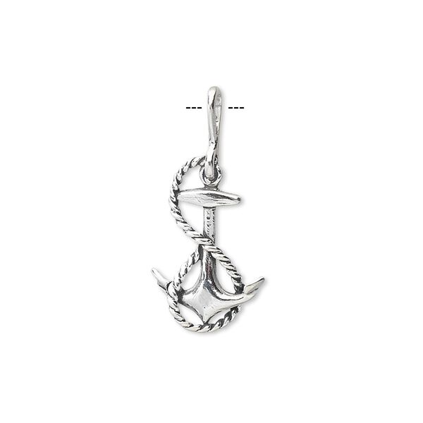 Charm, antiqued sterling silver, 19x12mm anchor with rope. Sold individually. image number 0