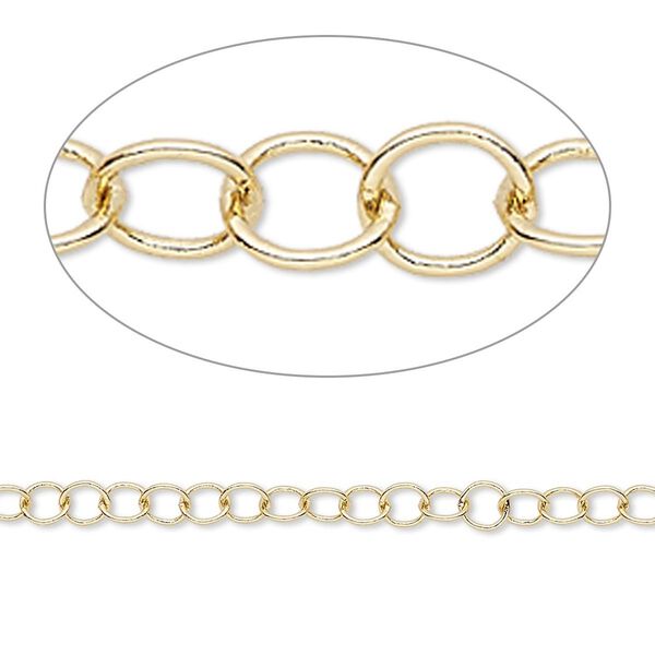 Chain, gold-finished brass, 3mm round cable. Sold per pkg of 5 feet. image number 0