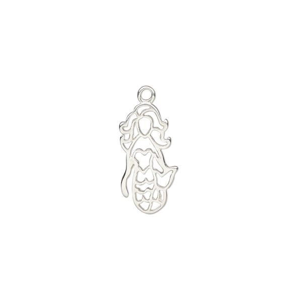 Charm Amoracast® 1pkg1 sterling silver, 16x8.5mm 2-sided open mermaid image number 0