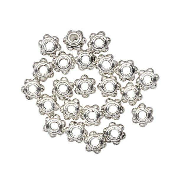 Bead, antiqued "pewter" (zinc-based alloy), 6x4mm wheel beaded rondelle. Sold per pkg of 24. image number 0