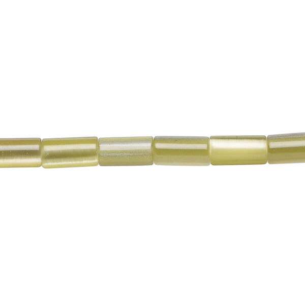 Bead, cat's eye glass (fiber optic glass), yellow-green, 8x4mm round tube. Sold per 15-inch strand. image number 0