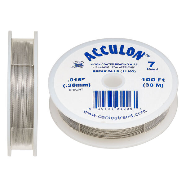 Beading wire, Acculon®, nylon-coated stainless steel, clear, 7 strand, 0.015-inch diameter. Sold per 100-foot spool. image number 0