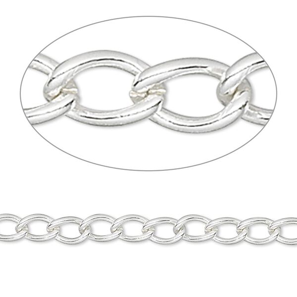 Chain, silver-finished brass, 4mm curb. Sold per pkg of 50 feet. image number 0