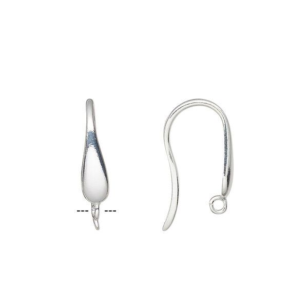 Ear wire, sterling silver, 19mm fishhook with 16x4mm flat teardrop and open loop, 16 gauge. Sold per pair. image number 0