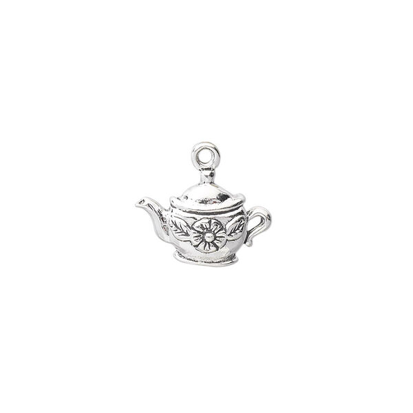 Charm, antiqued sterling silver, 14x9mm single-sided teapot. Sold individually. image number 0