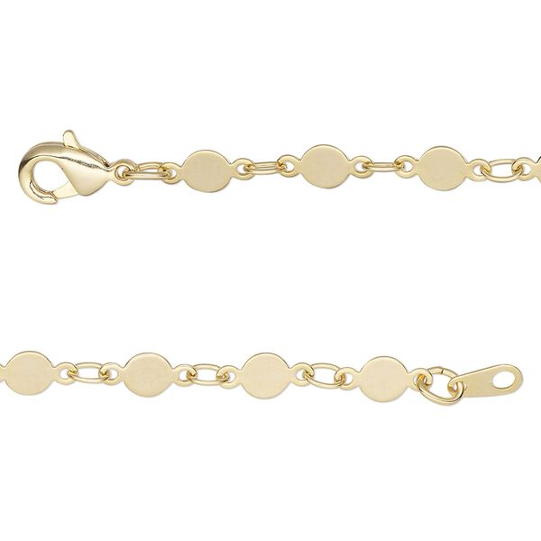 Chain, gold-finished brass, 4mm mirror, 24 inches with lobster claw clasp. Sold individually. image number 0