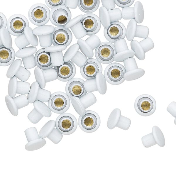 Rivet, acrylic and brass, white, 5.5x5mm with 3mm shank and 2.5mm inside diameter, fits 3.5-5mm hole. Sold per pkg of 50. image number 0
