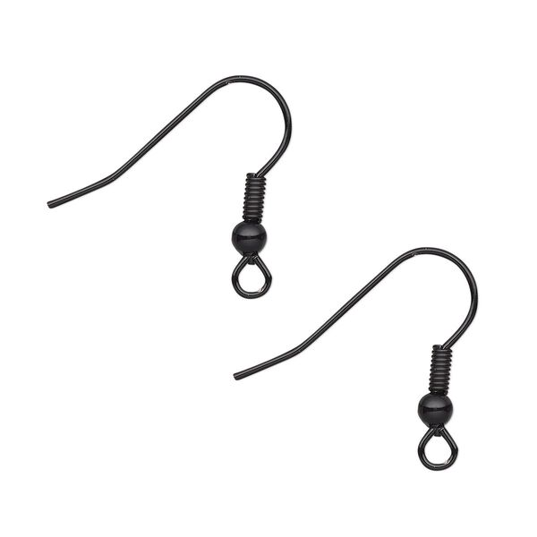 Ear wire fishhook 1pkg10, 19mm / 3mm ball / 4mm coil / open loop, 21 gauge stainless steel / electro-coated black 5 pair image number 0