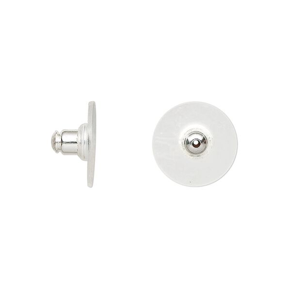 Earnut 1pkg100, 12x7mm comfort clutch, silver-finished brass / plastic 50 pair image number 0