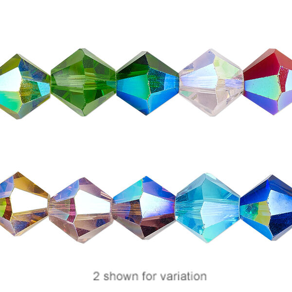 Bead 1pk opaque to transparent AB mixed colors, Celestial Crystal® 10mm bicone 8 inch image number 0