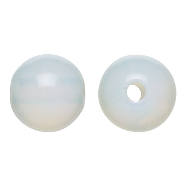 Bead, sea "opal" (glass), white, 18x17mm semi-round. Sold individually. image number 0