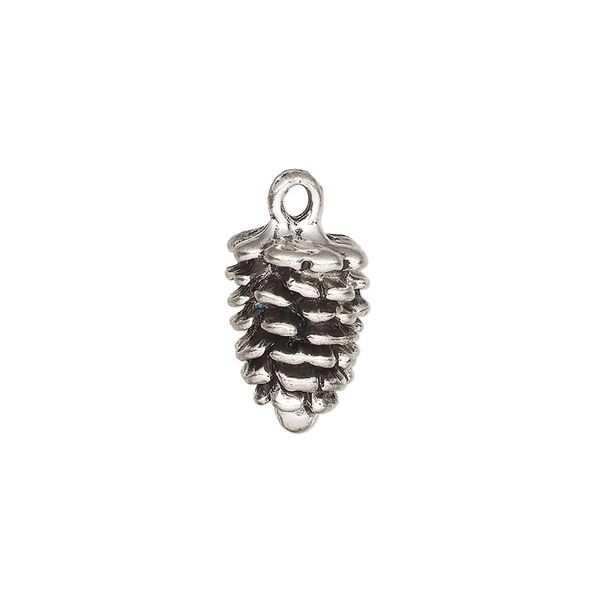 Charm, antique silver-finished "pewter" (zinc-based alloy), 16x10mm 3D pinecone. Sold per pkg of 4. image number 0