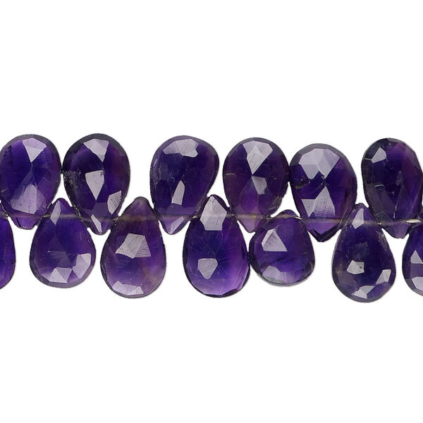 Amethyst 1pkg1, hand-cut top-drilled faceted puffed teardrop bead natural 8 inch 7x5mm-10x8mm image number 0
