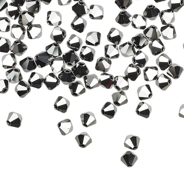 Bead 48pk jet hematite 2X, Preciosa Czech crystal 4mm bicone image number 0