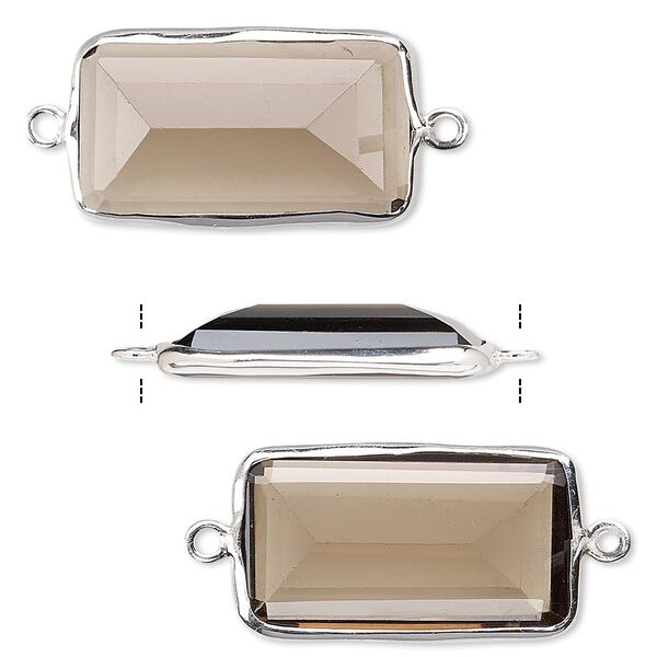 Link, smoky quartz (heated / irradiated) and sterling silver, 22x13mm two-sided faceted rectangle. Sold per pkg of 2. image number 0