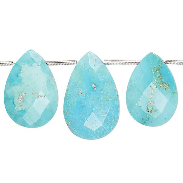Imperial crown turquoise 1pkg3, hand-cut top-drilled faceted puffed teardrop bead natural 16x12mm-19x14mm / 20x14mm-24x16mm image number 0