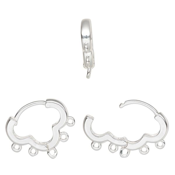 Earring hoop 1pkg2, 15mm / hinged / closed loop / square tube, 17 gauge silver-finished brass 1 pair image number 0