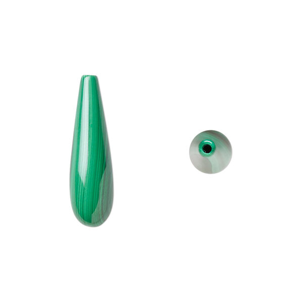 Malachite 1pkg2, half-drilled teardrop bead natural B grade, 22x6mm image number 0
