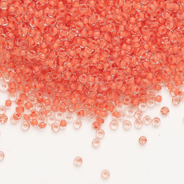 Seed bead, Preciosa Ornela Czech glass, pkg/50g, #11 rocaille, transparent terra intensive orange-lined clear, (08A91). image number 0