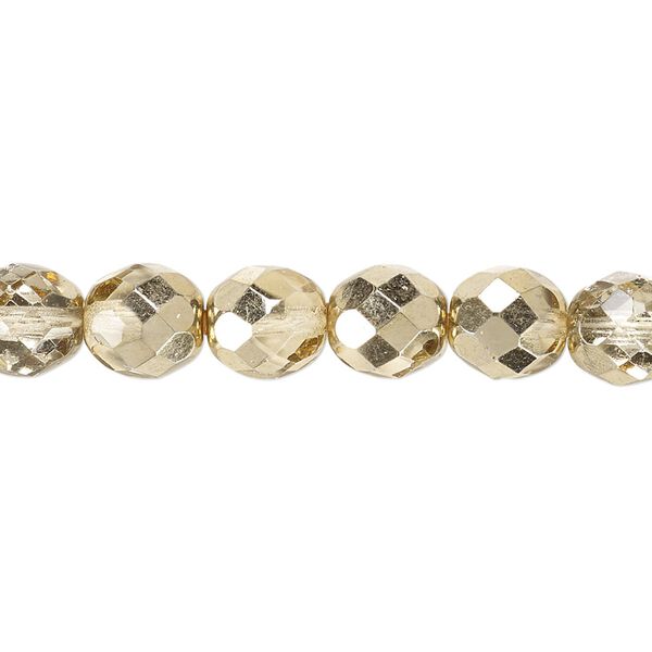 Bead, Czech fire-polished glass, metallic pale gold, 8mm faceted round. Sold per pkg of 600 (1/2 mass). image number 0