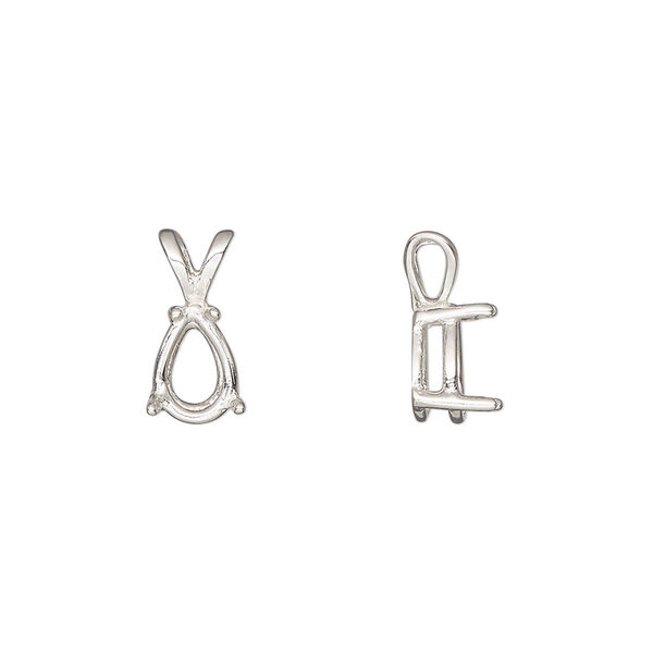 Pendant, Sure-Set™, sterling silver, 9x6mm 4-prong pear basket setting. Sold individually. image number 0