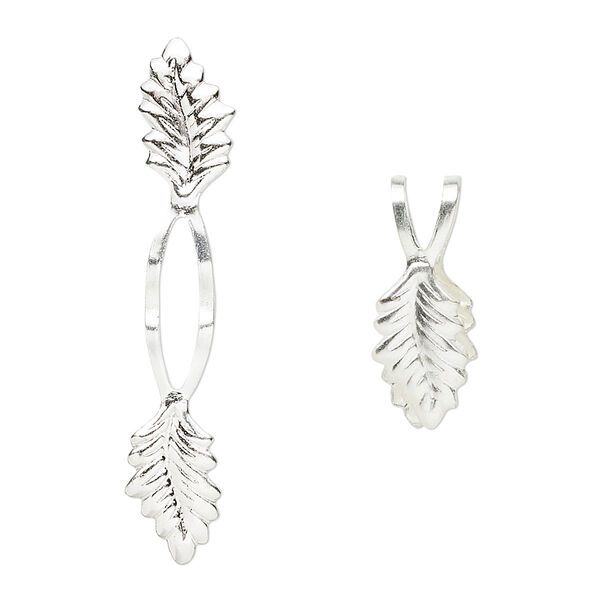 Bail, fold-over, silver-plated brass, 39x7mm Y-style leaf with 20mm grip length. Sold per pkg of 500. image number 0