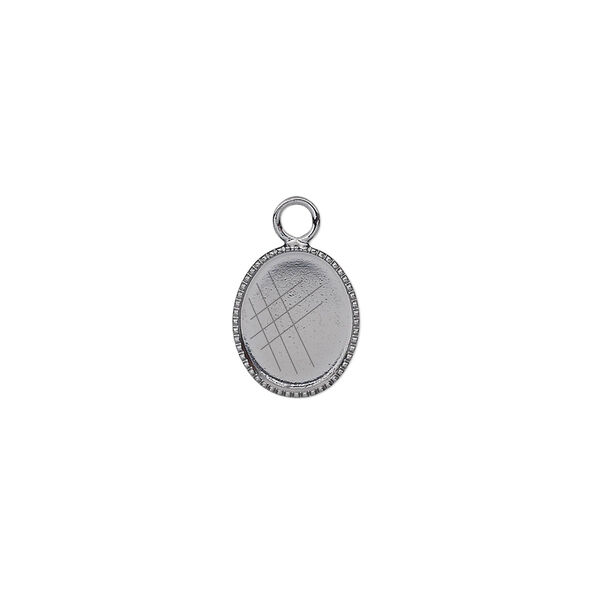 Drop, gunmetal-plated brass, 11x9mm oval with beaded edge and 10x8mm oval bezel setting. Sold per pkg of 24. image number 0