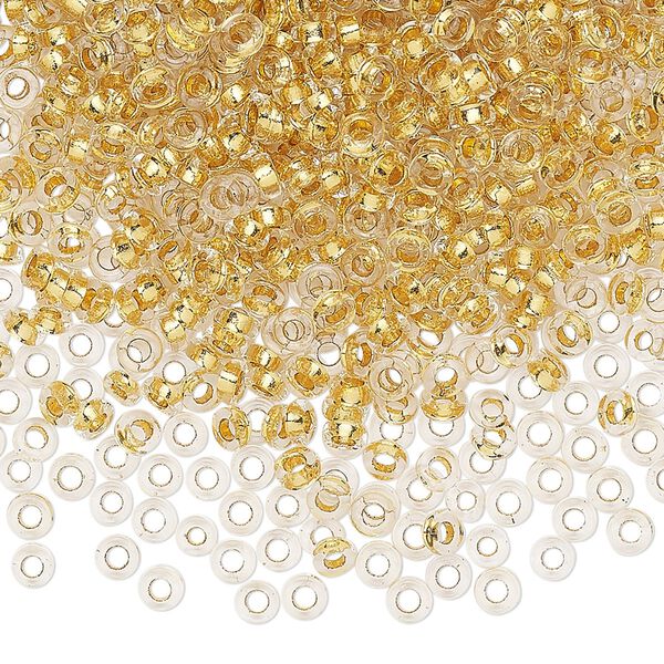 Seed bead, Miyuki, glass, pkg/250g, 3x1.3mm spacer rondelle, transparent gold-lined clear, (SPR3-195). image number 0