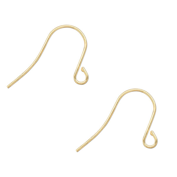 Ear wire, gold-plated brass, 15mm fishhook with open loop, 21 gauge. Sold per pkg of 50 pairs. image number 0