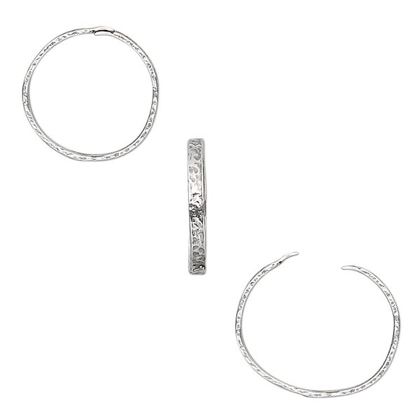 Loop Lock™, sterling silver, 14mm hammered round. Sold per pkg of 2. image number 0