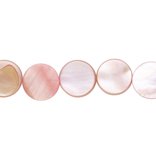 Bead, mother-of-pearl shell (dyed), pink, 10mm flat round, Mohs hardness 3-1/2. Sold per 15-1/2" to 16" strand. image number 0