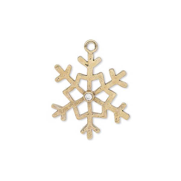 Charm, quartz crystal (natural) and antiqued brass, 22x19mm single-sided snowflake. Sold per pkg of 2. image number 0