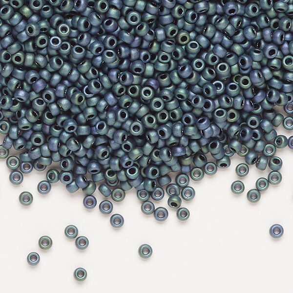 Seed bead, Miyuki, glass, pkg/250g, #11 rocaille, opaque matte metallic iris blue green (RR-2064). image number 0
