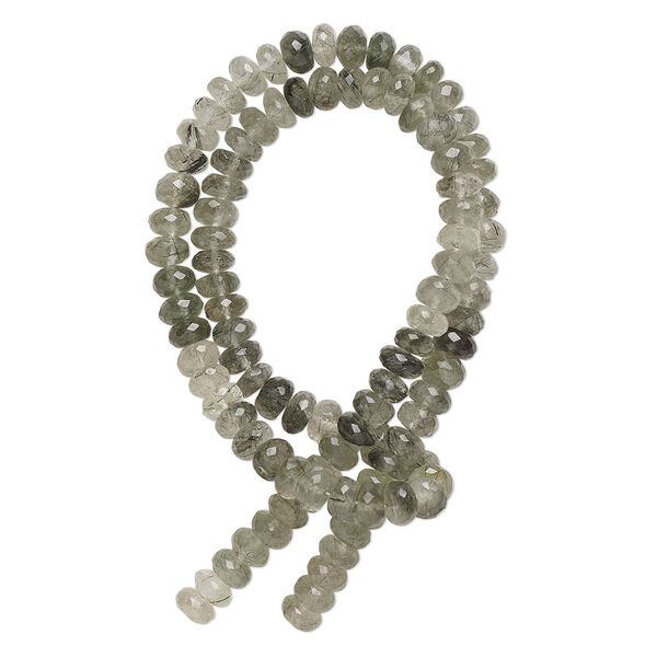 Tourmalinated quartz 1pkg1, hand-cut micro-faceted rondelle bead natural 14 inch 5x3mm-6x4mm image number 0