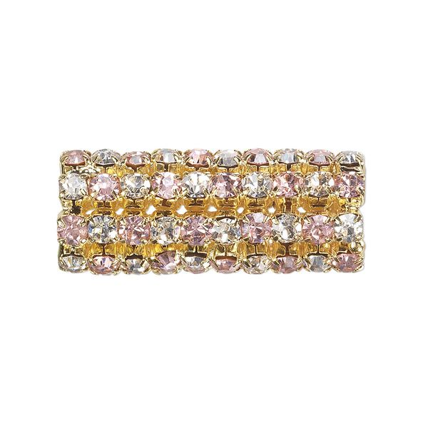 Bead, glass rhinestone and gold-finished brass, pink and clear, 32x13mm cylinder with 3mm chatons, 7.5mm hole. Sold individually. image number 0