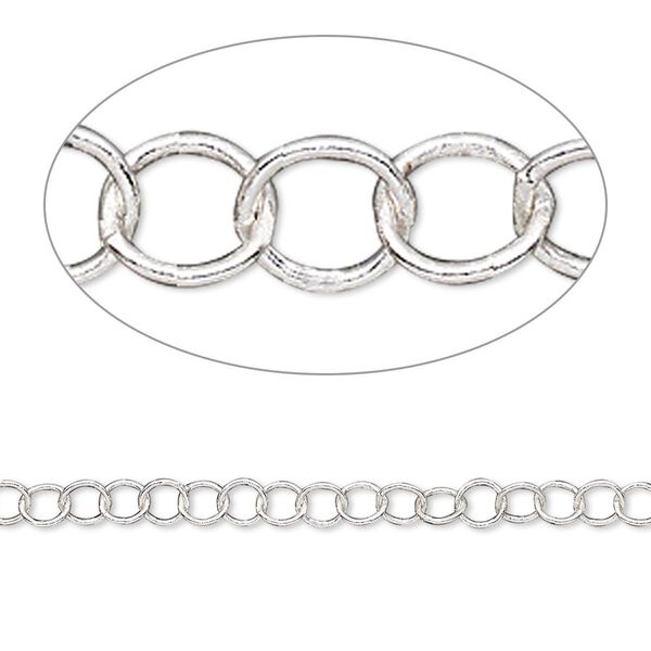 Chain, silver-plated brass, 3mm round cable. Sold per pkg of 5 feet. image number 0