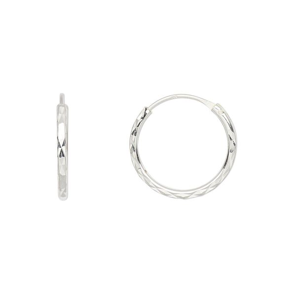 Earring hoop 1pkg2 sterling silver, 16mm diamond-cut round / endless loop, 1 pair image number 0