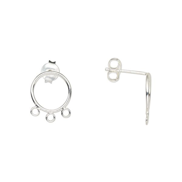 Earstud 1pkg2 sterling silver, 12.5x10mm open round / 3 closed loop / earnuts, 1 pair image number 0