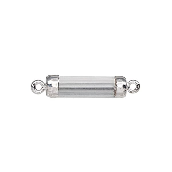 Link, quartz crystal (natural) / electroplated silver / silver-plated sterling silver, 20x5mm-21x6mm hand-cut faceted tube. Sold individually. image number 0
