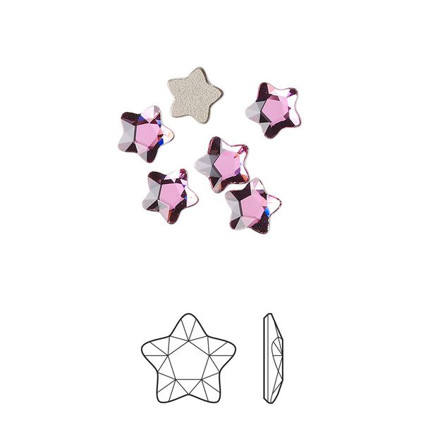 Flat back 6pk dark rose foil back, Crystal Passions® 6mm star flower 2754 image number 0