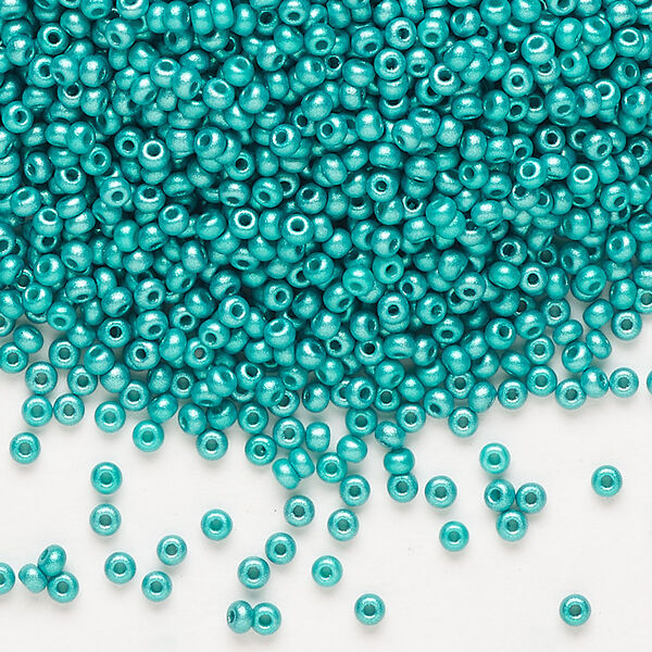 Seed bead, Preciosa Ornela Czech glass, pkg/50g, #11 rocaille, opaque PermaLux dyed green chalkwhite, (22017). image number 0