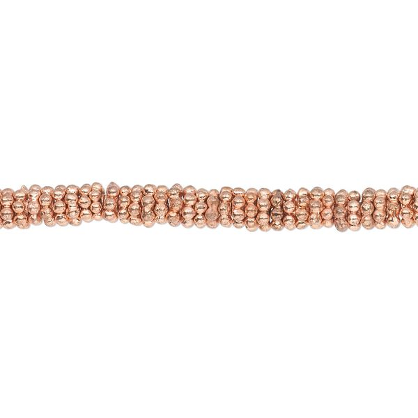 Bead, shiny copper, 4x1mm beaded rondelle. Sold per pkg of 50 grams, approximately 490-500 beads. image number 0