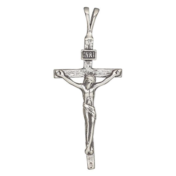 Pendant, antiqued sterling silver, 48x20mm single-sided crucifix. Sold individually. image number 0
