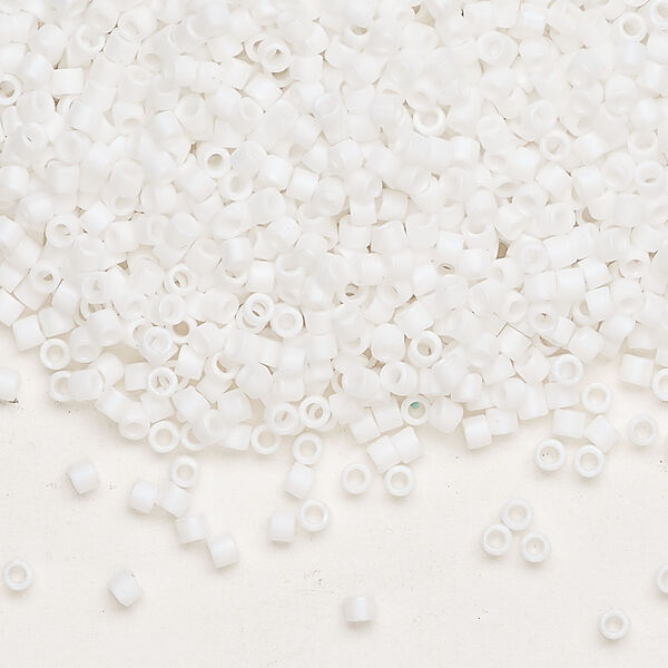 Seed bead, Delica®, glass, pkg/7.5g, #10 round, opaque matte rainbow chalk white (DBM-0351). image number 0