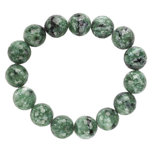 Ruby in zoisite 1pkg1, faceted round stretch bracelet natural 7 inch 13-14mm image number 0