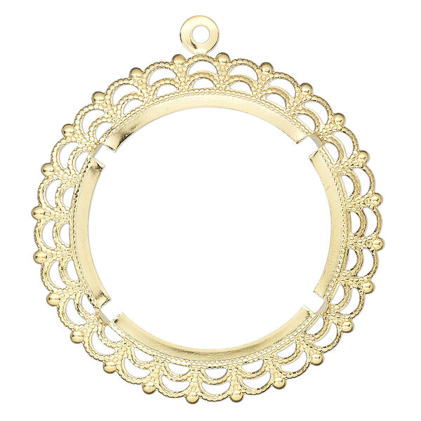 Focal, gold-plated brass, 50mm round with 38mm round setting. Sold per pkg of 2. image number 0