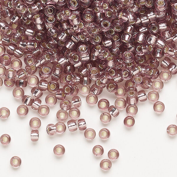 Seed bead, Miyuki, glass, pkg/50g, #8 rocaille, transparent silver-lined smoky amethyst (RR-12). image number 0